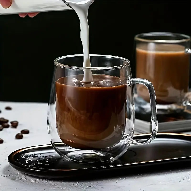 Classic Double Wall Glass Coffee Mug -Durable Heatproof Borosilicate Cup