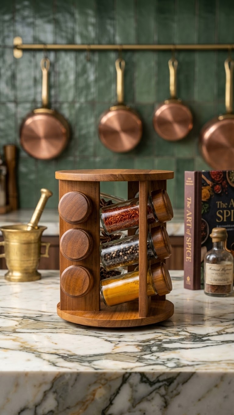 Premium Walnut Finish Wooden Spice Rack | Minimalist Kitchen Organizer