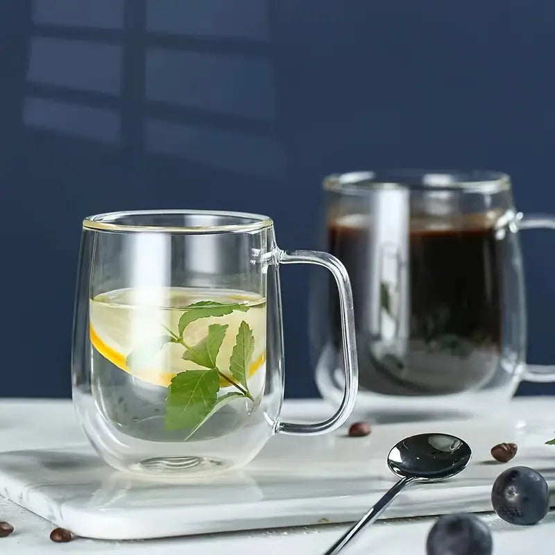 Classic Double Wall Glass Coffee Mug -Durable Heatproof Borosilicate Cup