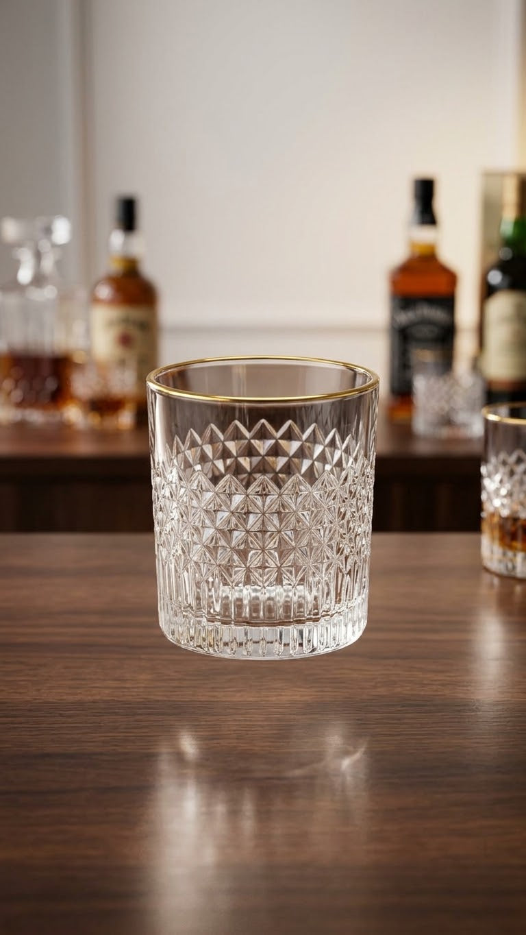 Drinkware Glass Set of 6 pcs – Ridged Stripe Gold Rim Glassware set