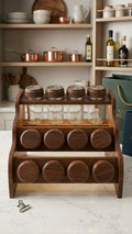 Premium Walnut Finish Wooden Spice Rack | Minimalist Kitchen Organizer