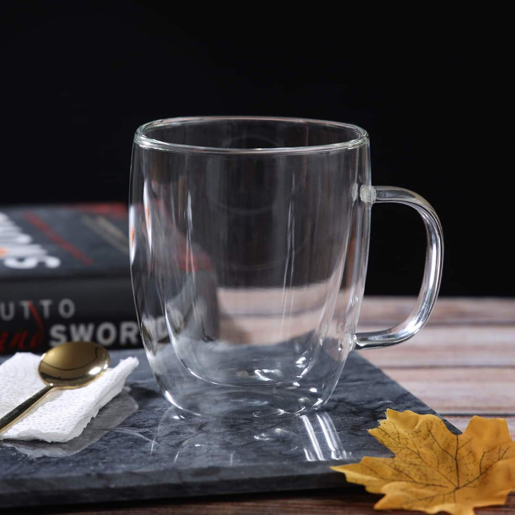 Classic Double Wall Glass Coffee Mug -Durable Heatproof Borosilicate Cup