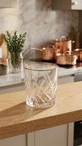 Drinkware Glass Set of 6 pcs – Ridged Stripe Gold Rim Glassware set
