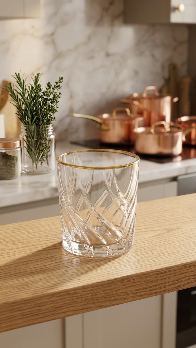 Drinkware Glass Set of 6 pcs – Ridged Stripe Gold Rim Glassware set