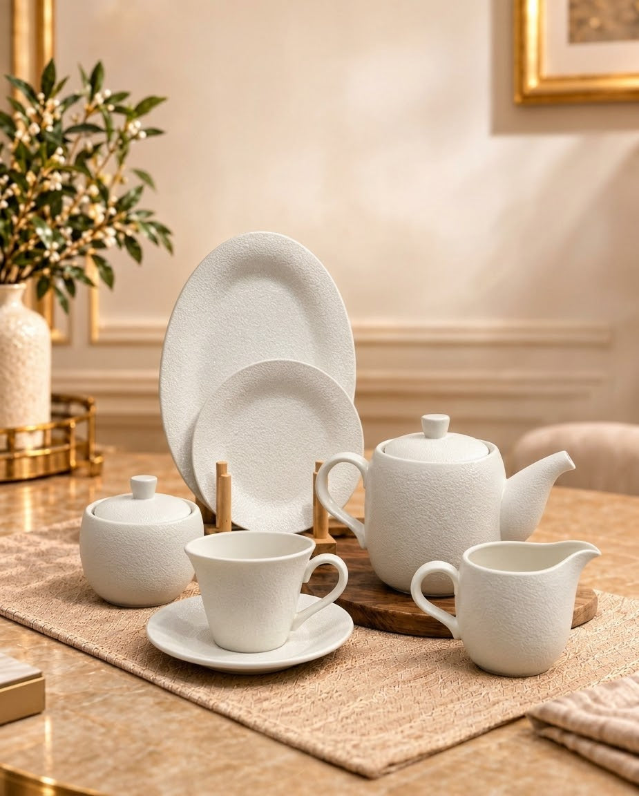 24-Piece Textured Porcelain Tea Set
