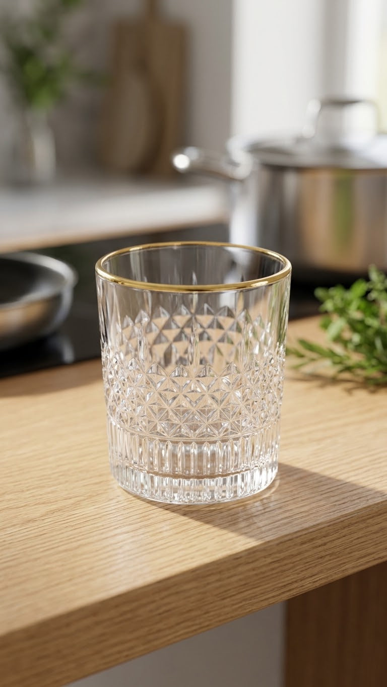 Drinkware Glass Set of 6 pcs – Ridged Stripe Gold Rim Glassware set