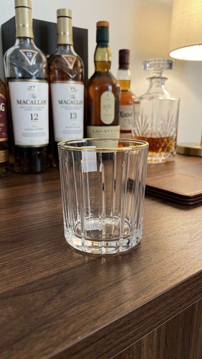 Drinkware Glass Set of 6 pcs – Ridged Stripe Gold Rim Glassware set