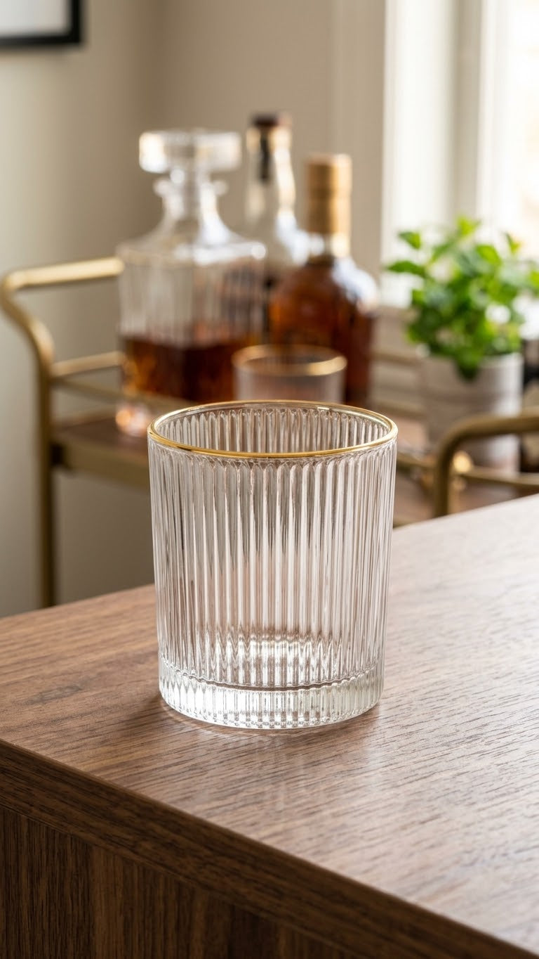 Drinkware Glass Set of 6 pcs – Ridged Stripe Gold Rim Glassware set